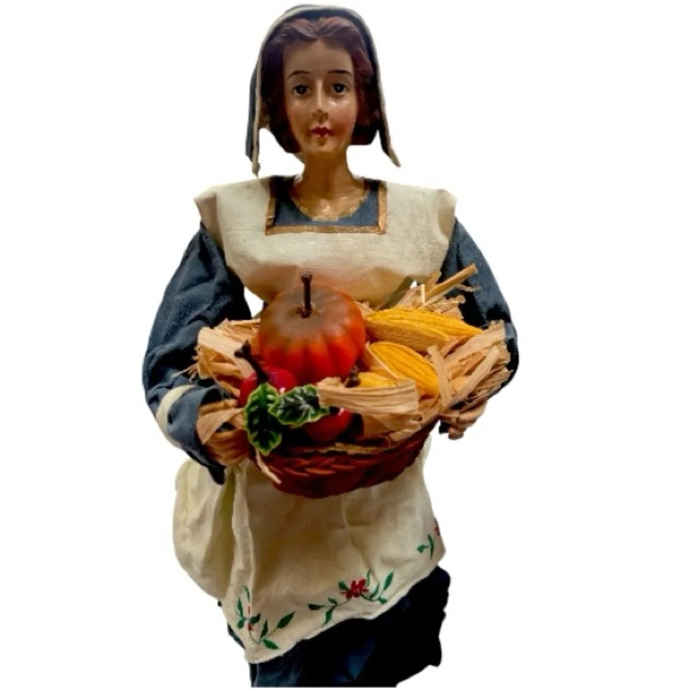 Vintage Silvestri Paper Mache Pilgrim Couple Set of 2 15” Thanksgiving Decor